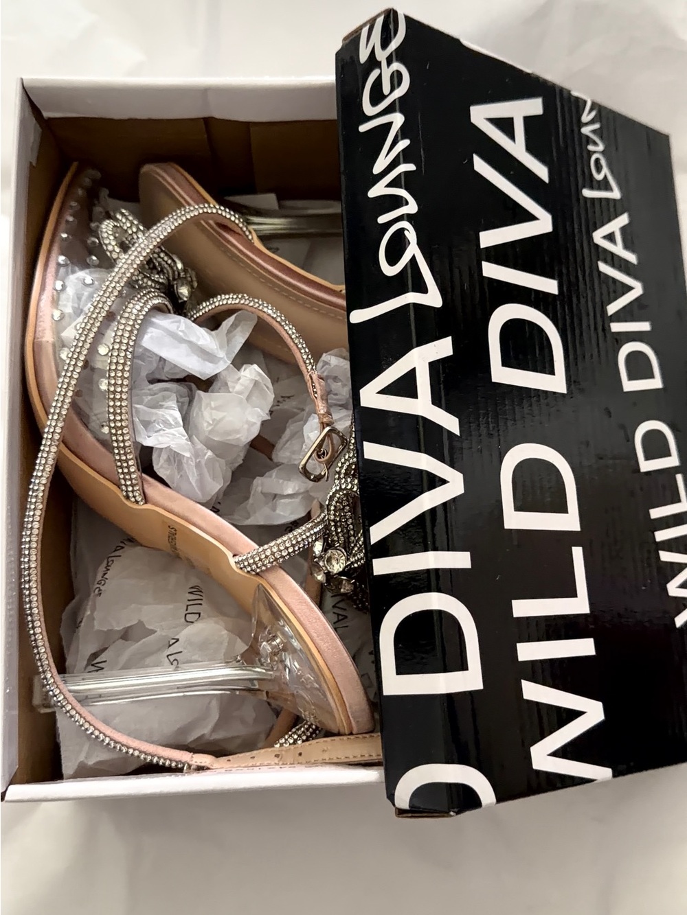 Wild Diva Rose Pink and Silver Crystal Strap Sandals